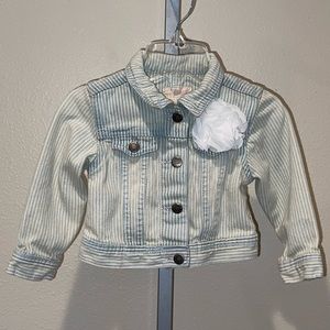 Girl’s OshKosh B’Gosh Genuine Kids Striped White Flower Jean Jacket, 18 Months